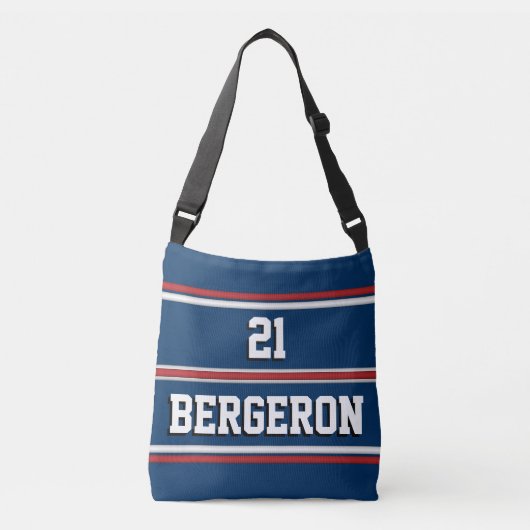 Patriottische rode blauwe sport Jersey Stripes Crossbody Tas (Voorkant)