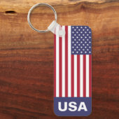 Patriottische rode, blauwe sterren en strepen vlag sleutelhanger (Voorkant)
