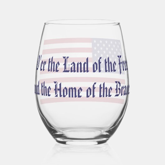 Patriottische rode, blauwe sterren en strepen vlag wijnglas zonder voet (Achterkant)