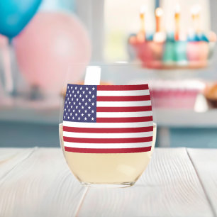 Patriottische rode, blauwe sterren en strepen vlag wijnglas zonder voet