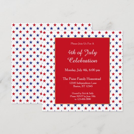Patriottische rode blauwe sterren op 4 juli kaart (Voorkant / Achterkant)