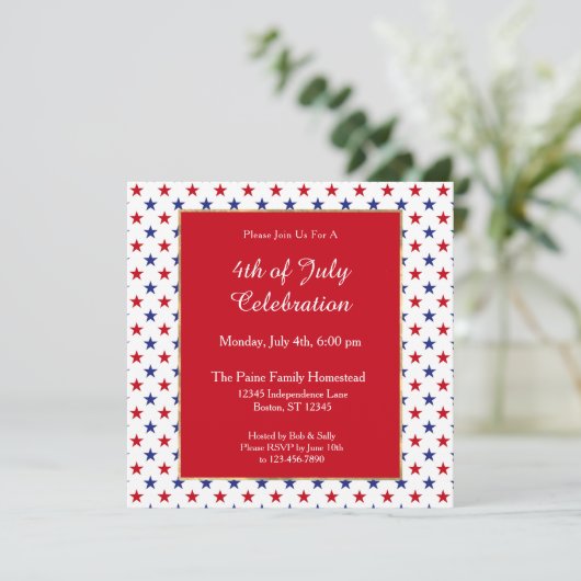 Patriottische rode blauwe sterren op 4 juli kaart (Staand voorkant)