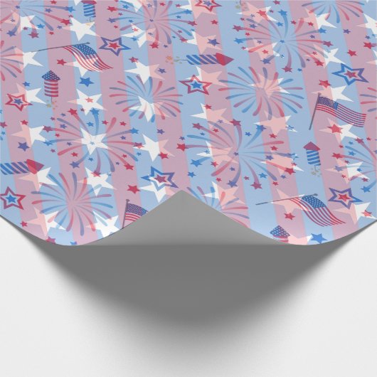 Patriottische rode blauwe sterren Stripe Onafhanke Cadeaupapier (Hoek)