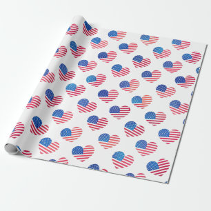 Patriottische rode blauwe sterren Stripes Heart Fl Cadeaupapier