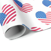 Patriottische rode blauwe sterren Stripes Heart Fl Cadeaupapier (Rol Hoek)