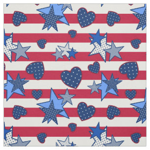 Patriottische rode blauwe sterren Stripes Hearts S Stof