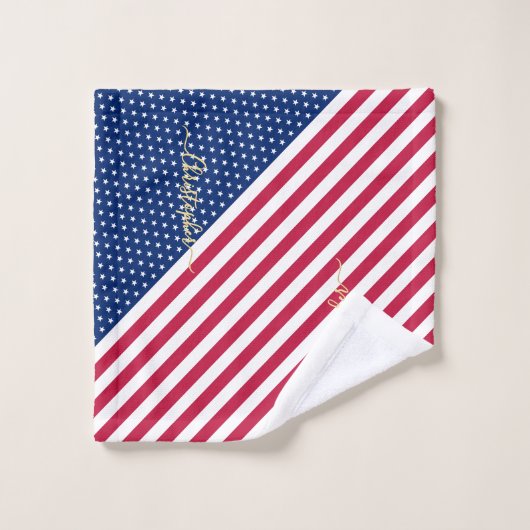 Patriottische rode, blauwe sterren Stripes monogra Bad Handdoek (Wasdoekje)