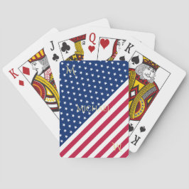 Patriottische rode, blauwe sterren Stripes monogra Pokerkaarten