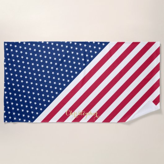 Patriottische rode, blauwe sterren Stripes monogra Strandlaken (Voorkant)