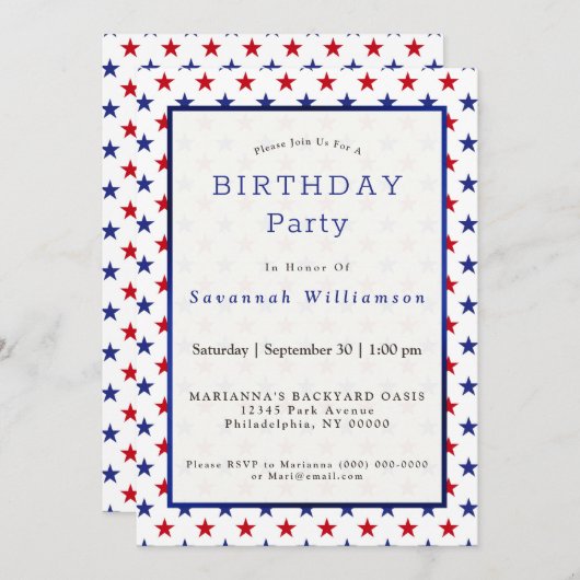 Patriottische rode, blauwe sterren van afgelopen d kaart (Voorkant / Achterkant)