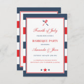 Patriottische rode blauwe strepen 4 juli BBQ Kaart (Voorkant / Achterkant)