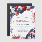 Patriottische rode blauwe witte ballonnen verjaard magnetische uitnodiging (Voorkant / Achterkant)