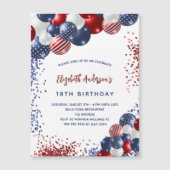 Patriottische rode blauwe witte ballonnen verjaard magnetische uitnodiging (Voorkant)