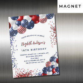 Patriottische rode blauwe witte ballonnen verjaard magnetische uitnodiging