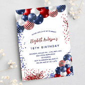 Patriottische rode blauwe witte ballonnen verjaard uitnodiging briefkaart