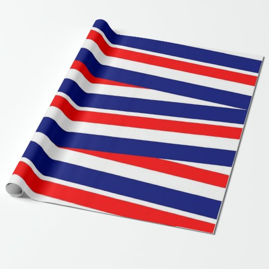 Patriottische rode blauwe witte strepen cadeaupapier (Uitgerold)