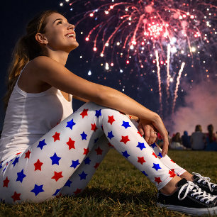 Patriottische rode en blauwe sterpatroon op wit leggings