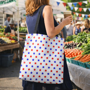 Patriottische rode en blauwe sterren witte achterg tote bag