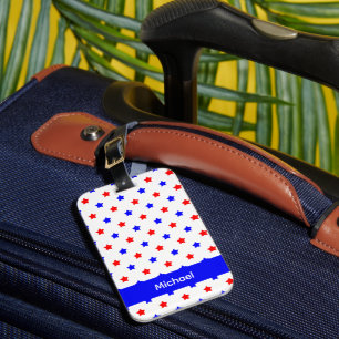 Patriottische rode en blauwe sterrenpatroon person bagagelabel