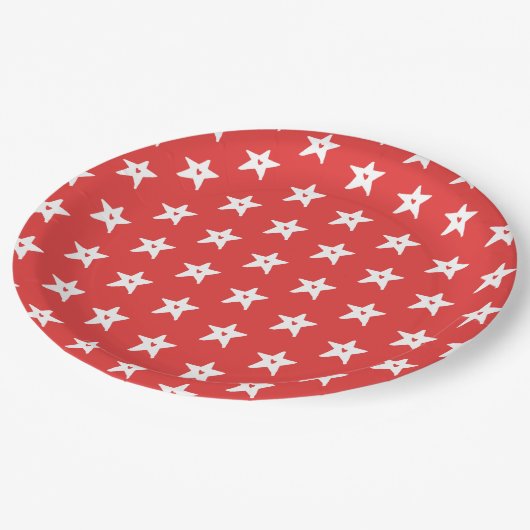 Patriottische rode en witte sterren met harten papieren bordje (Gekanteld)