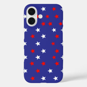 Patriottische rode en witte sterren op Royal Blue iPhone 16 Hoesje