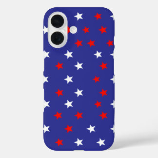 Patriottische rode en witte sterren op Royal Blue iPhone 16 Hoesje