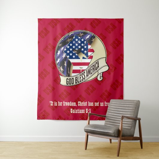 Patriottische Rode GOD BLES AMERIKA Wandkleed (In situ)