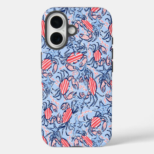 Patriottische Rode Krabben Zeesterren Kust i iPhone 16 Hoesje