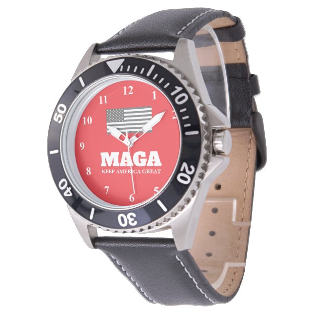 Patriottische rode wijzerplaat MAGA Trump horloge  (Gekanteld)