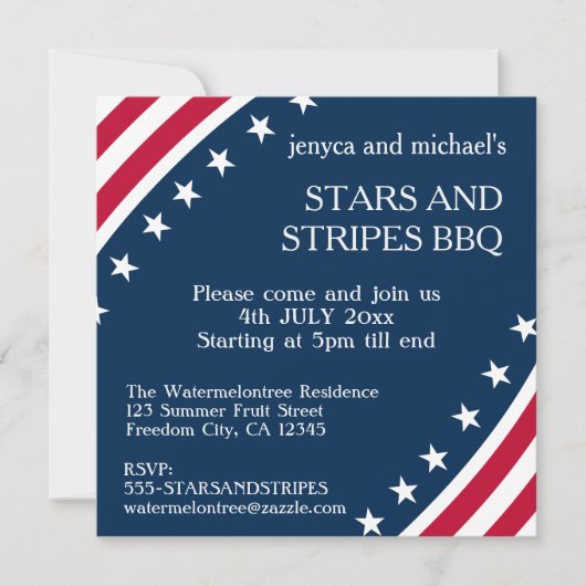 Patriottische Rode Witte Blauwe 4 juli uitnodiging (Voorkant)