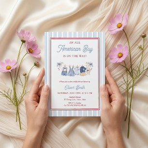 Patriottische Rode Witte Blauwe Baby Shower Uitnod Kaart