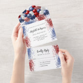 Patriottische rode witte blauwe ballonnen verjaard all in one uitnodiging (Afscheurbaar)