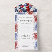 Patriottische rode witte blauwe ballonnen verjaard all in one uitnodiging (Binnen)