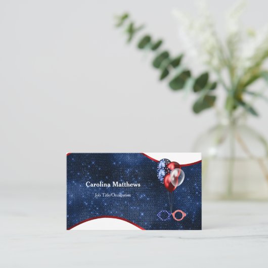 Patriottische rode witte blauwe ballonnen visitekaartje (Staand voorkant)