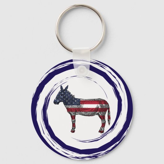Patriottische Rode Witte Blauwe Ezel Sleutelhanger (Voorkant)