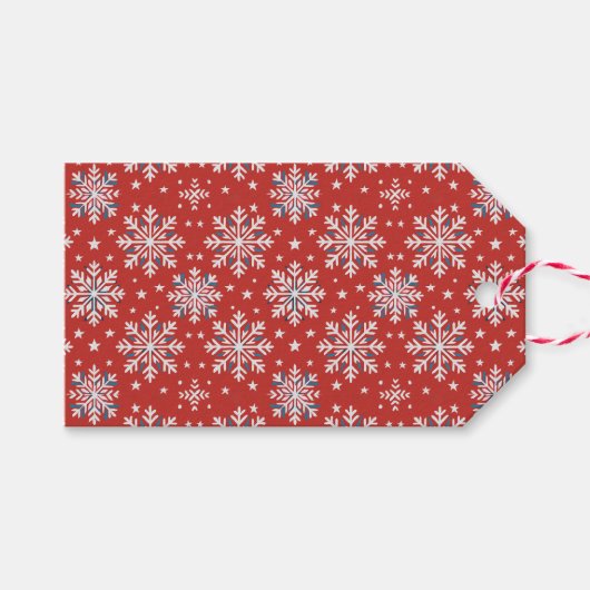 Patriottische Rode Witte Blauwe Kerst Sneeuwvlok L Cadeaulabel (Voorkant (Horizontaal))