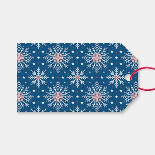 Patriottische Rode Witte Blauwe Kerst Sneeuwvlok L Cadeaulabel (Voorkant (Horizontaal))