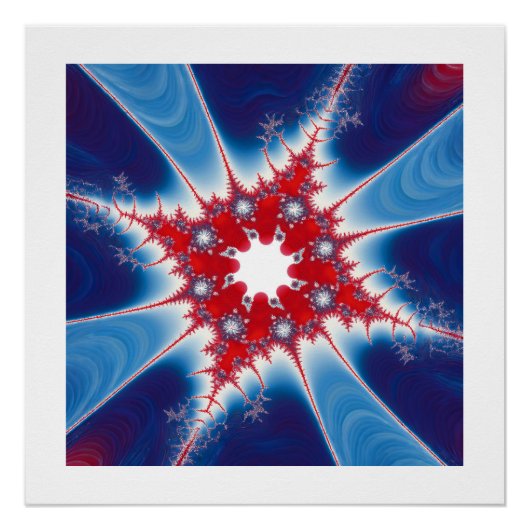 Patriottische Rode Witte & Blauwe Mandelbrot Fract Perfect Poster (Voorkant)