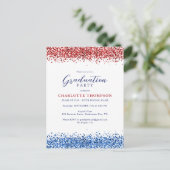 Patriottische Rode Witte Blauwe Moderne Glitter Af Uitnodiging Briefkaart (Staand voorkant)