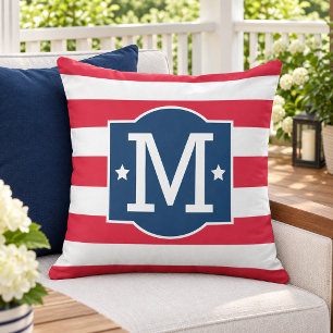 Patriottische Rode Witte Blauwe Monogram Initiaal Buitenkussen