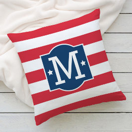 Patriottische Rode Witte Blauwe Monogram Initiaal Buitenkussen