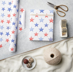 Patriottische Rode Witte & Blauwe Sterren Cadeaupapier