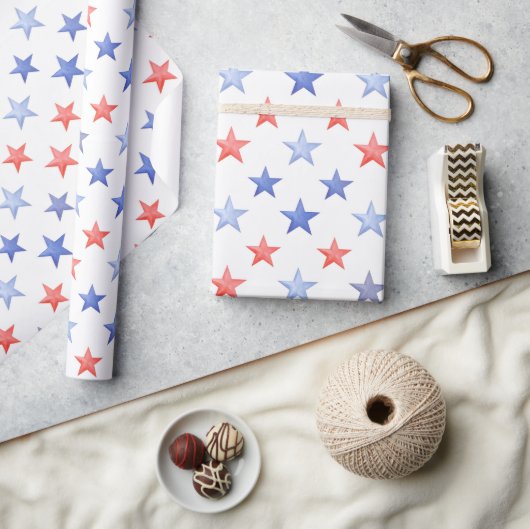 Patriottische Rode Witte & Blauwe Sterren Cadeaupapier (Crafts)
