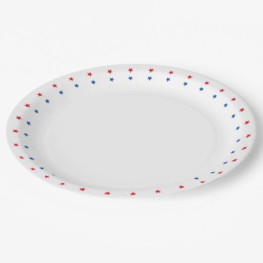 Patriottische rode witte blauwe sterren papieren bordje (Gekanteld)