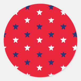 Patriottische rode witte blauwe sterren patroon 4  ronde sticker