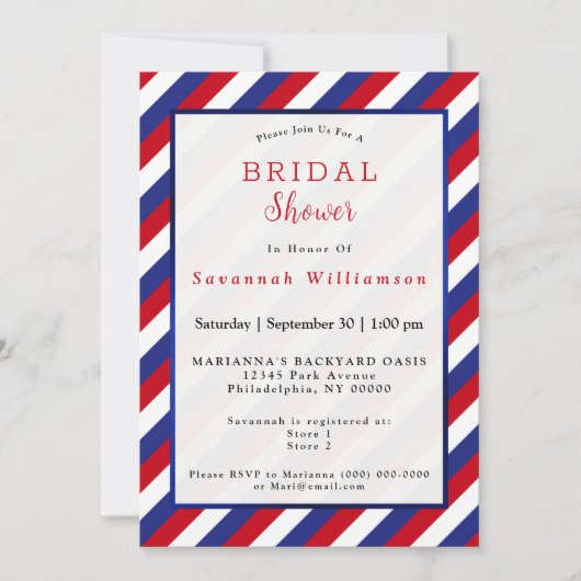 Patriottische rode witte blauwe streep bruidsshowe kaart (Voorkant)