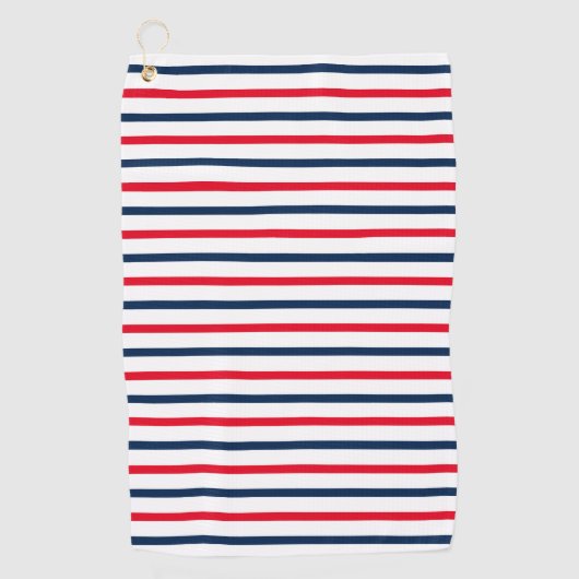 Patriottische rode witte blauwe strepen moderne golfhanddoek (Voorkant)