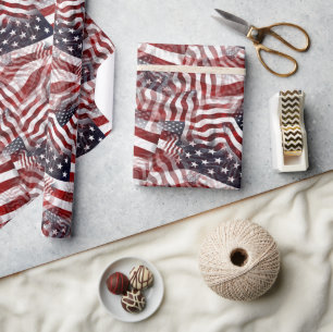 Patriottische Rode Witte Blauwe Strepen Sterren Ca Cadeaupapier