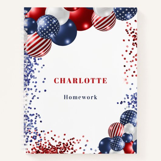 Patriottische rode witte blauwe zwarte ballonnen n notitieboek (Voorkant)