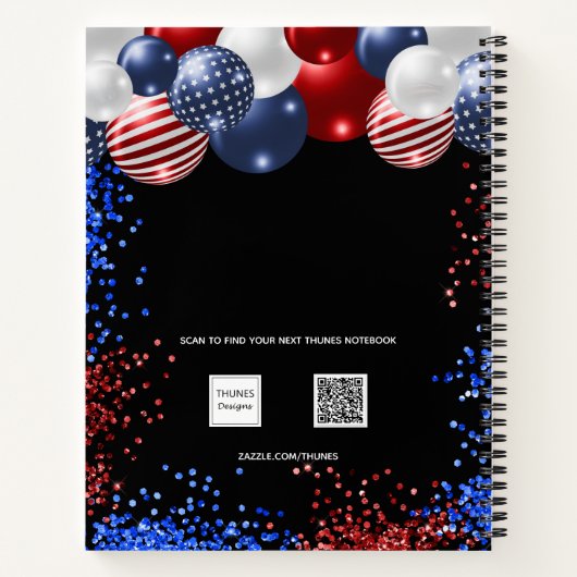 Patriottische rode witte blauwe zwarte ballonnen n notitieboek (Achterkant)